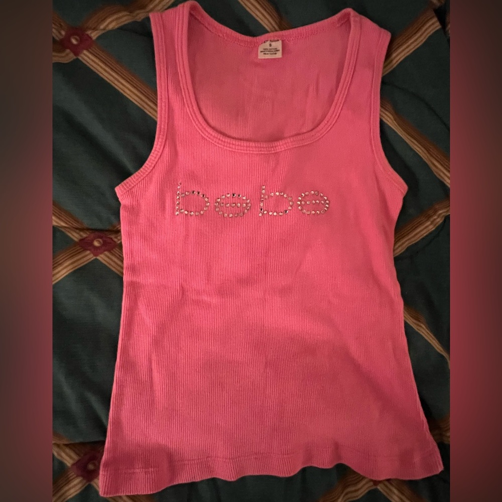 Girls Bebe Vibrant Pink and Silver Embellished Tank Top